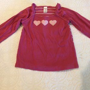 Gymboree girl's shirt, in pink and white stripes, with 3 hearts at top, size 7